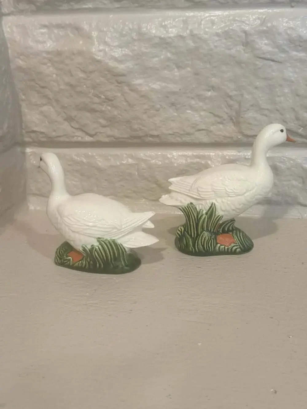 Vintage Ceramic White Duck Goose Figurines Set of 2 Cottagecore